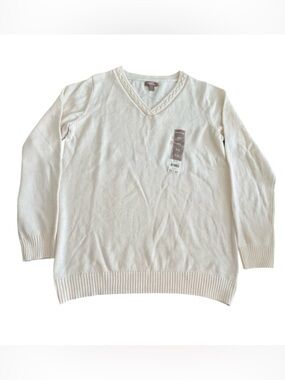 White Stag Women’s XL 16-18 V-Neck Sweater NWT Ivory Cotton Acrylic With Flaw
